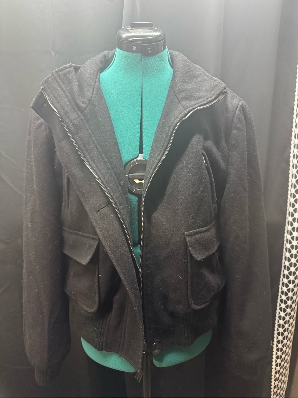 New York & Company Black Hooded Bomber Jacket